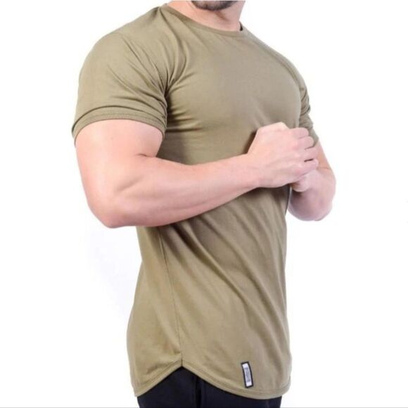 Zivi Apparel Khaki Green Curved Hem Tee Shirt S T20 - Picture 3 of 9